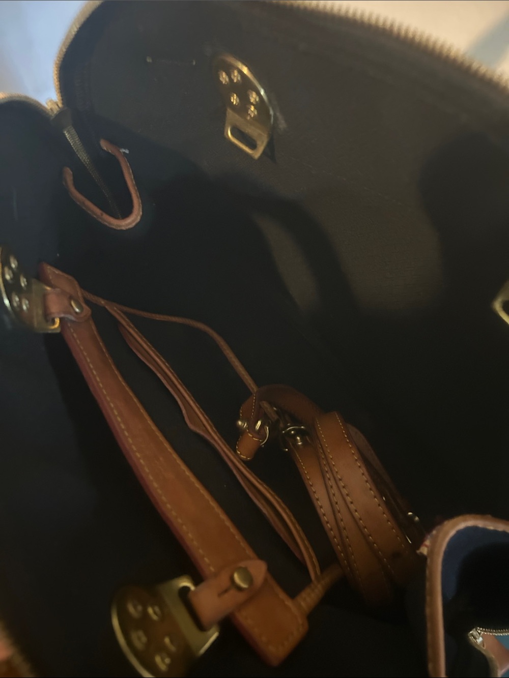 Dooney & Bourke Navy and Brown Satchel - Picture 3 of 5